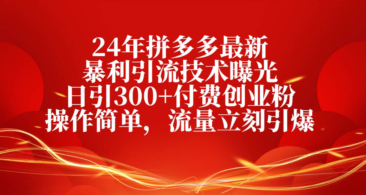 （10559期）24年拼多多最新暴利引流技术曝光，日引300+付费创业粉，操作简单，流量…-问小徐资源库