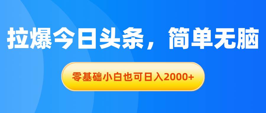 （11077期）拉爆今日头条，简单无脑，零基础小白也可日入2000+-问小徐资源库