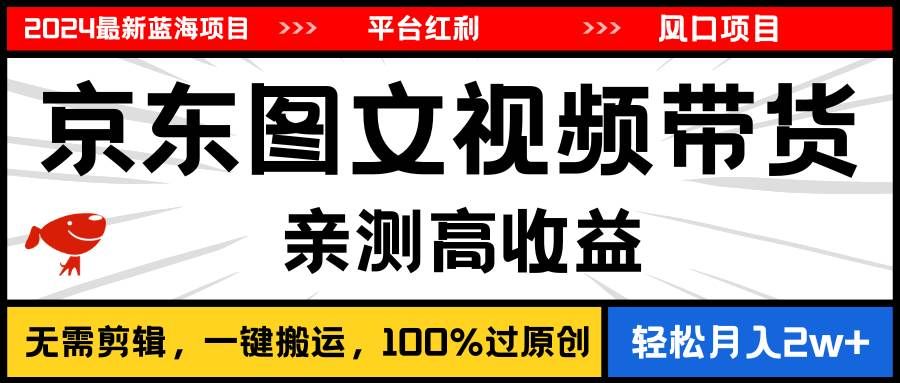 （11147期）2024最新蓝海项目，逛逛京东图文视频带货，无需剪辑，月入20000+-问小徐资源库