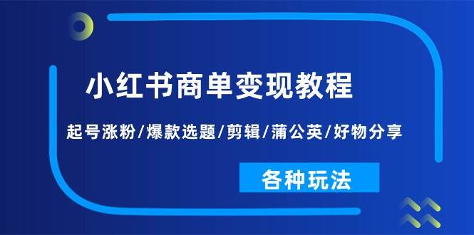 （11164期）小红书商单变现教程：起号涨粉/爆款选题/剪辑/蒲公英/好物分享/各种玩法-问小徐资源库