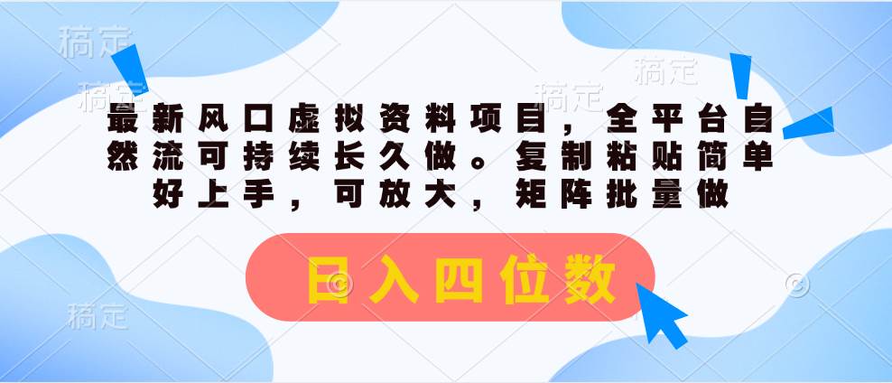 （11509期）最新风口虚拟资料项目，全平台自然流可持续长久做。复制粘贴 日入四位数-问小徐资源库