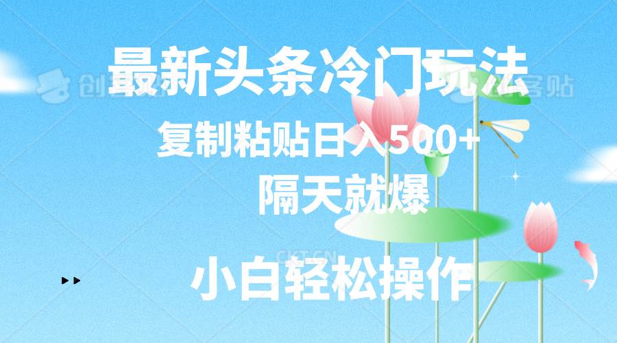 （11414期）最新头条冷门玩法，隔天就爆，复制粘贴日入500+-问小徐资源库