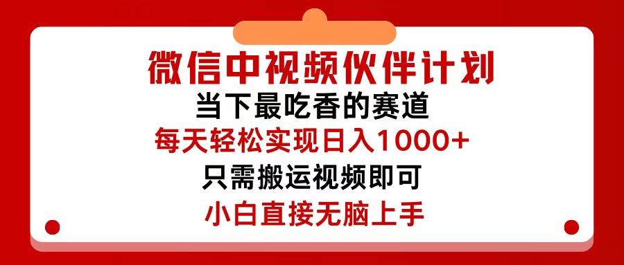 （12017期）微信中视频伙伴计划，仅靠搬运就能轻松实现日入500+，关键操作还简单，…-问小徐资源库