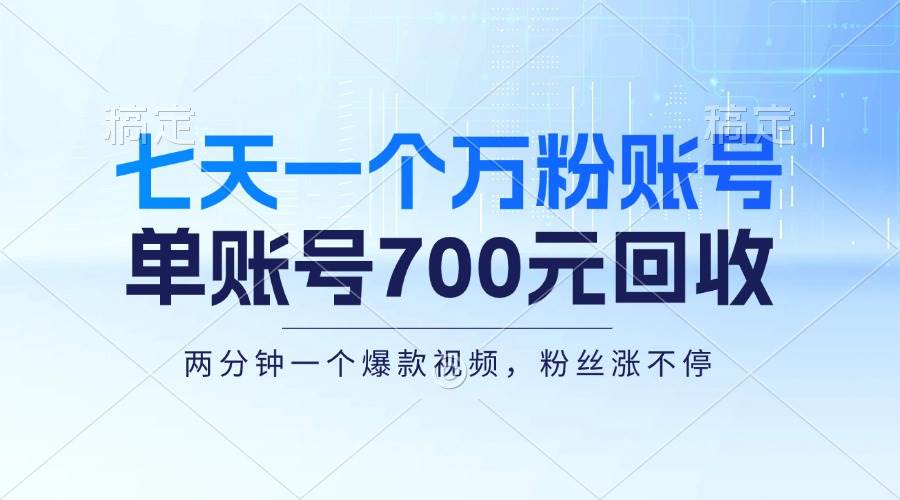 （13062期）七天一个万粉账号，新手小白秒上手，单账号回收700元，轻松月入三万＋-问小徐资源库