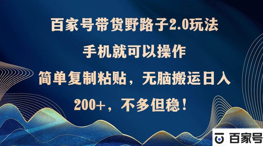 （12804期）百家号带货野路子2.0玩法，手机就可以操作，简单复制粘贴，无脑搬运日…-问小徐资源库