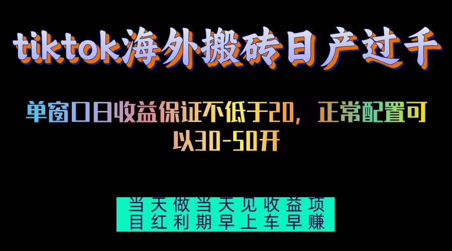 （13079期）tiktok海外搬砖项目单机日产过千当天做当天见收益-问小徐资源库