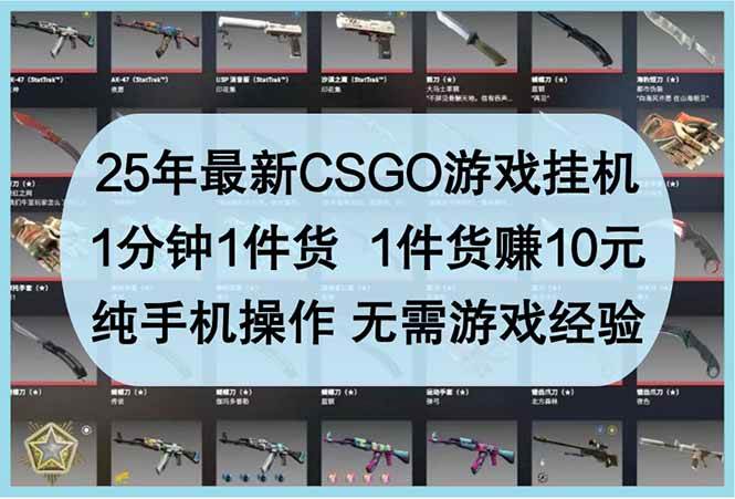 （14439期）25年最新CSGO游戏挂机，1分钟1件货，1件货赚10元 纯手机操作 无需游戏经验-问小徐资源库