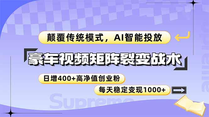 （14903期）豪车视频矩阵裂变战术，颠覆传统模式，AI智能投放，日增400+高净值创业…-问小徐资源库