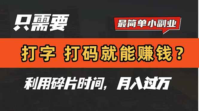 （14673期）只需要打字，打码，就能赚钱？简单的赚钱小副业，利用碎片时间，月入过万-问小徐资源库