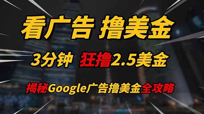 （14701期）看广告，撸美金！！3分钟赚2.5美金！！日入200美金不是梦！揭秘Google…-问小徐资源库