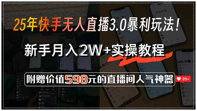 （15335期）25年快手无人直播3.0暴利玩法！，新手月入2W+实操教程，附赠价值598元…-问小徐资源库