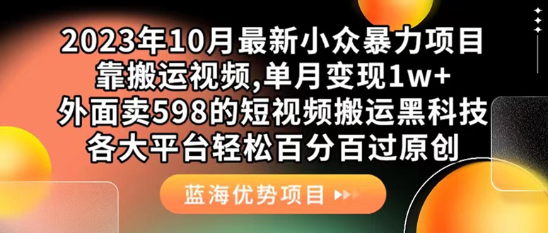 外面卖598的10月最新短视频搬运黑科技，各大平台百分百过原创 靠搬运月入1w-问小徐资源库
