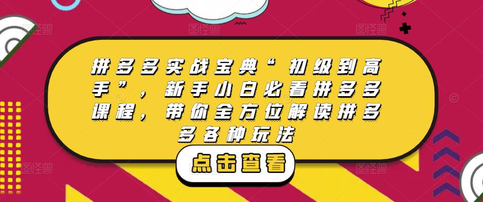 拼多多实战宝典“初级到高手”，新手小白必看拼多多课程，带你全方位解读拼多多各种玩法-问小徐资源库