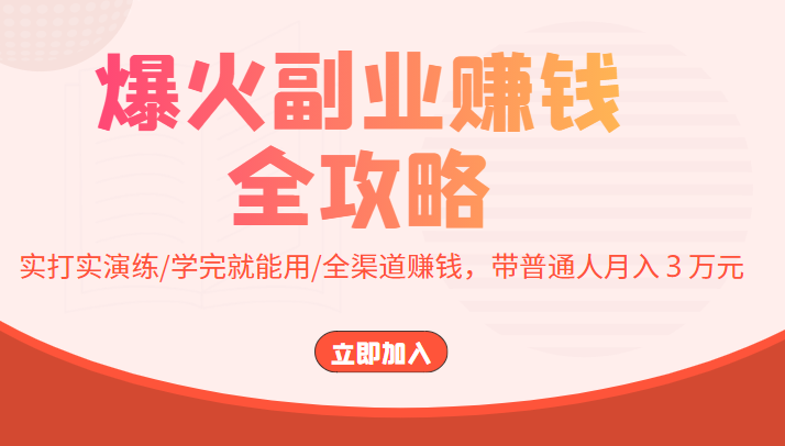 爆火副业赚钱全攻略：实打实演练/学完就能用/全渠道赚钱，带普通人月入３万元-问小徐资源库
