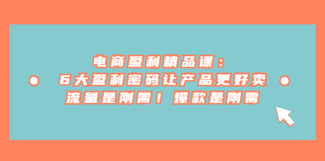 电商盈利精品课：6大盈利 密码让产品更好卖，流量是刚需！爆款是刚需-问小徐资源库