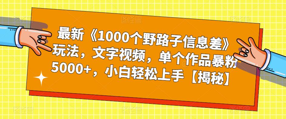 最新《1000个野路子信息差》玩法，文字视频，单个作品暴粉5000+，小白轻松上手【揭秘】-问小徐资源库