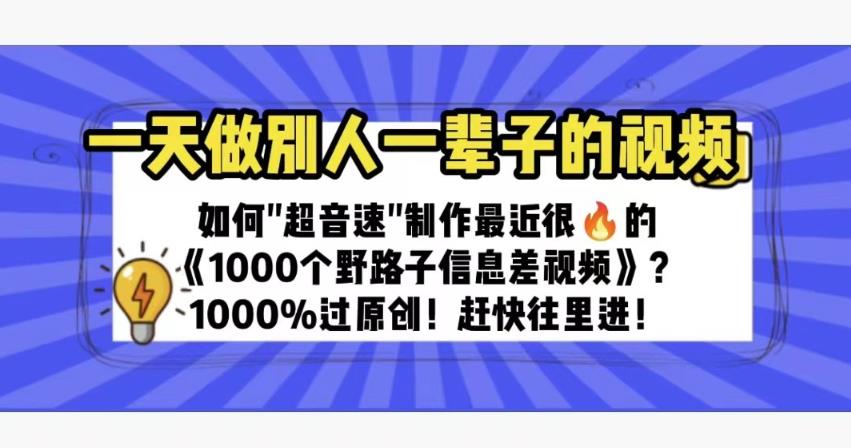 一天做完别一辈子的视频制作最近很火的《1000个野路子信息差》100%过原创【揭秘】-问小徐资源库
