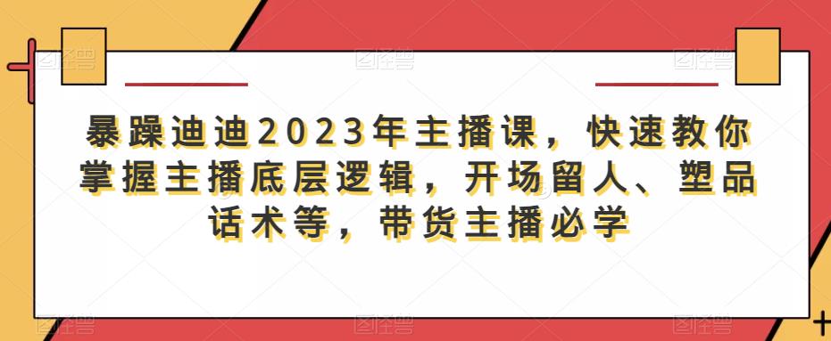 暴躁迪迪2023年主播课，快速教你掌握主播底层逻辑，开场留人、塑品话术等，带货主播必学-问小徐资源库